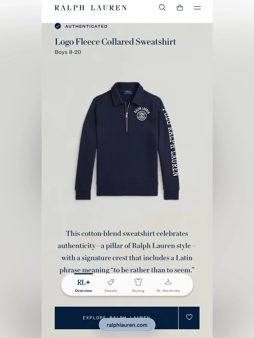 Polo Ralph Lauren Boys Logo Fleece Collared Sweatshirt Quarter Zip Pullover, L